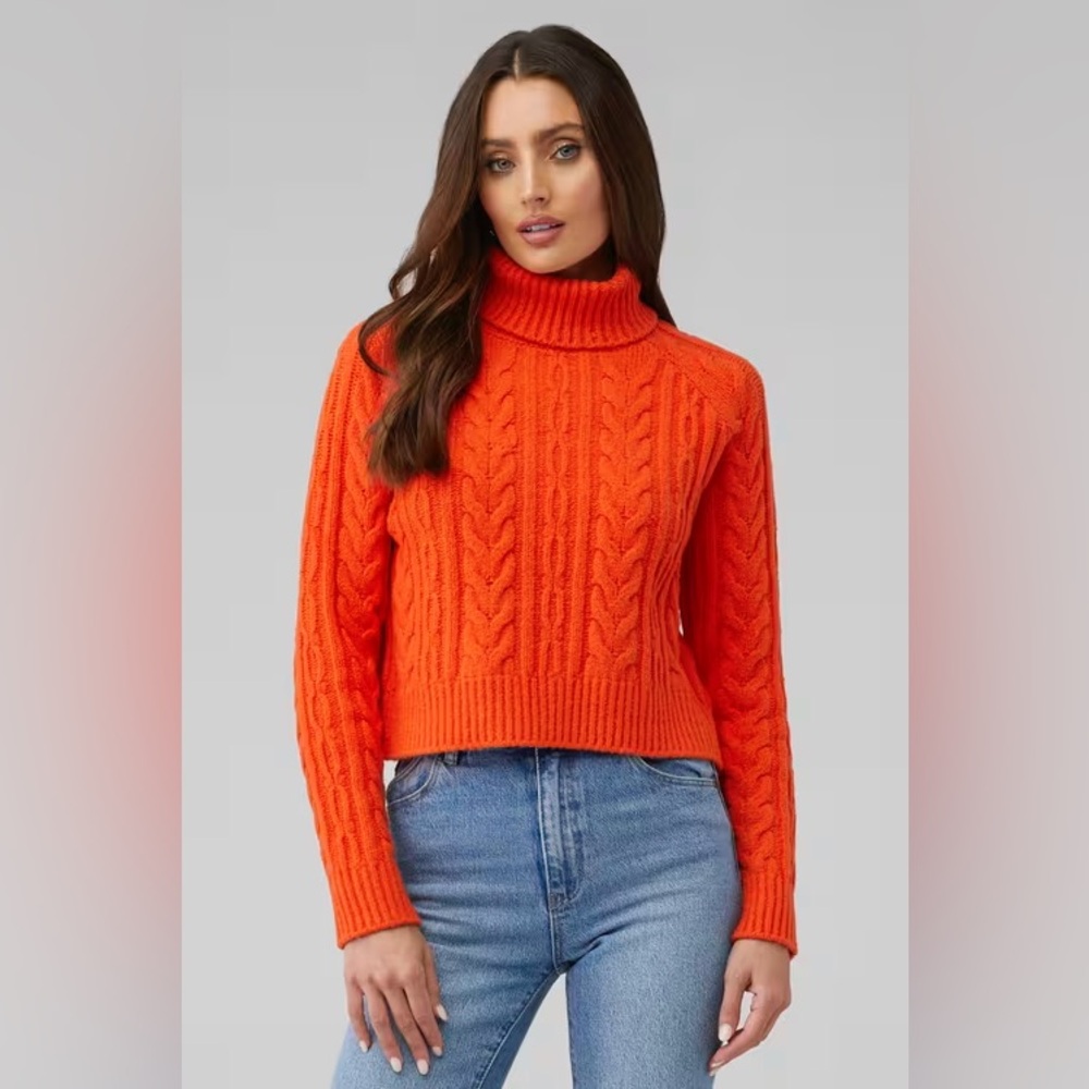 Industry Bold Orange Cable Knit Turtleneck Sweater